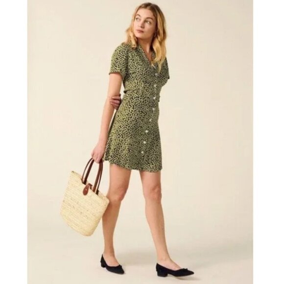 💕ROUJE💕 Marion Dress ~ Fleurette Nuit Black with Yellow Floral Print EU 40 NWT - Picture 7 of 16